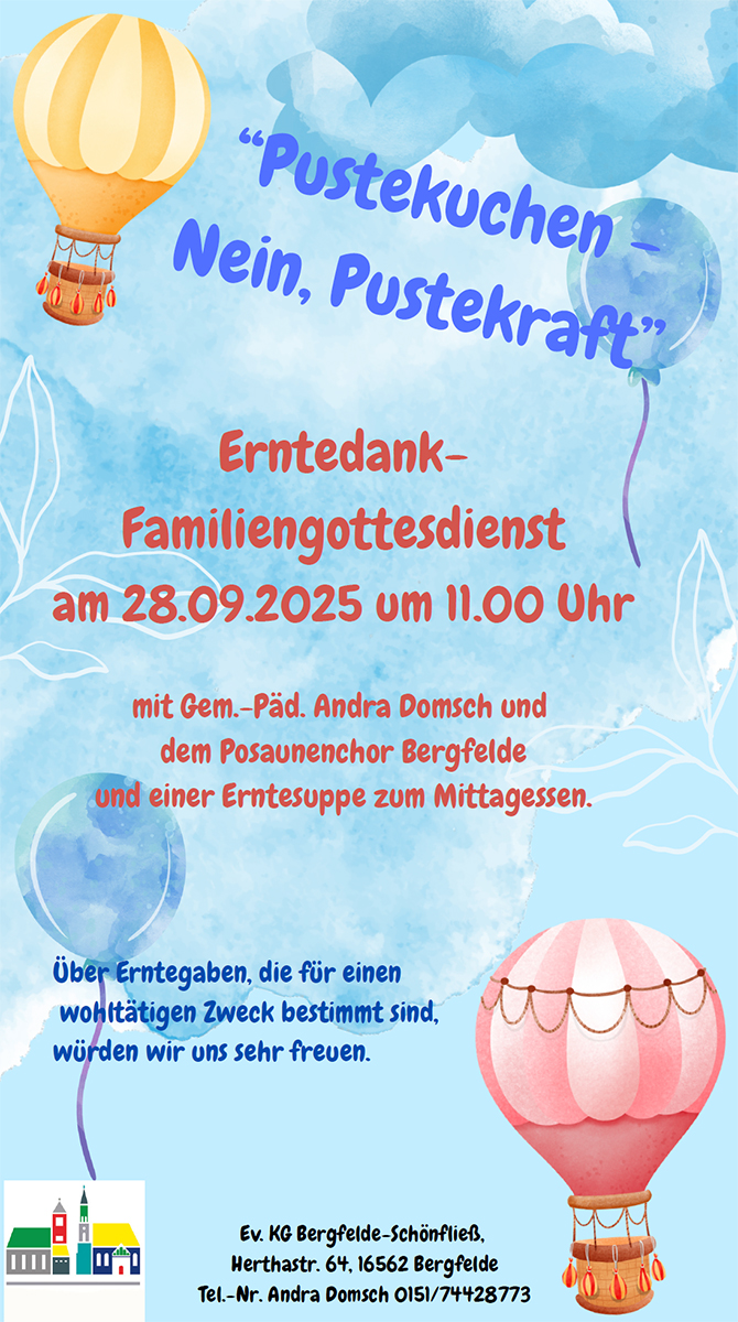 Plakat Erntedankgottesdienst 28.09.2025 11 Uhr Bergfelde Kirche
