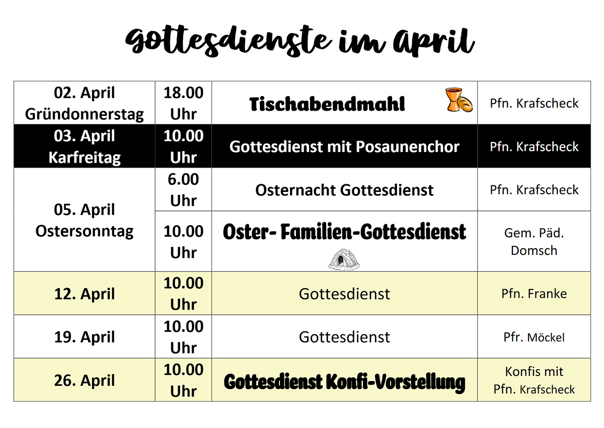 Gottesdienste im April