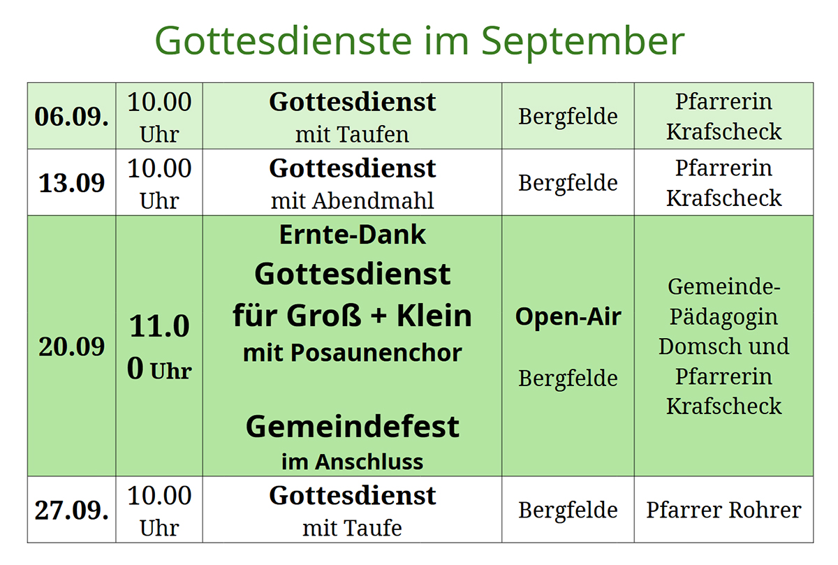 Gottesdienste im August