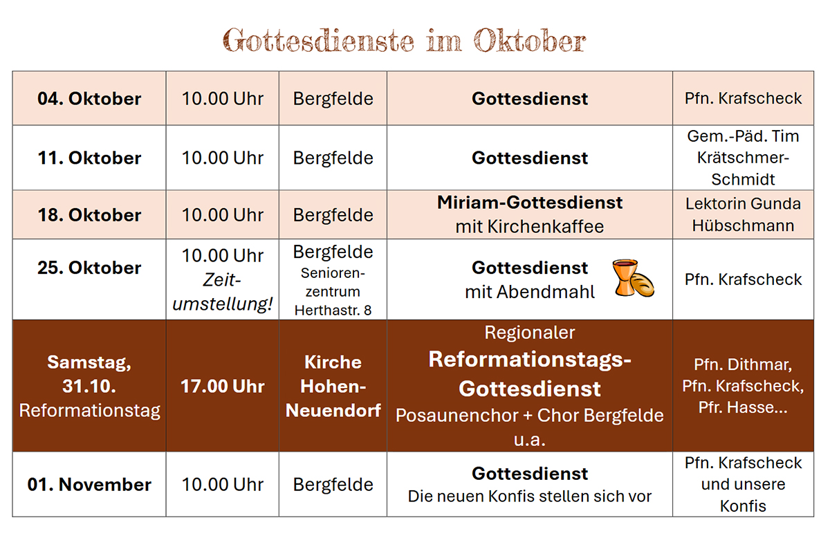 Gottesdienste im August