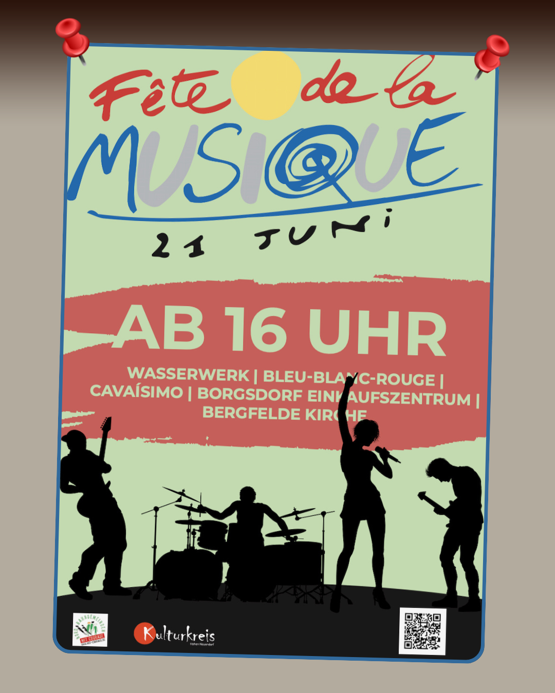Werbung zur Fete de la musique am 21.6.