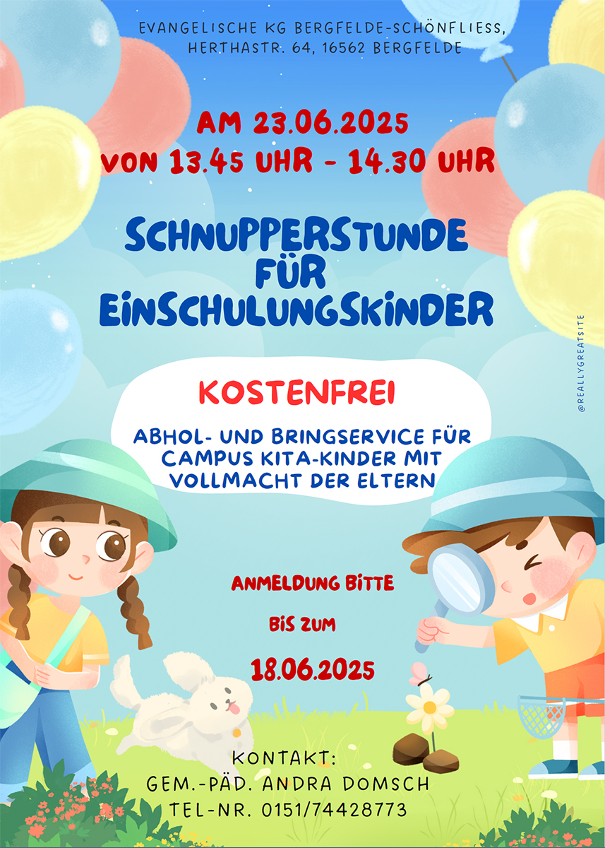 Plakat Schnupperstunde Christenlehre am 23.06.2025